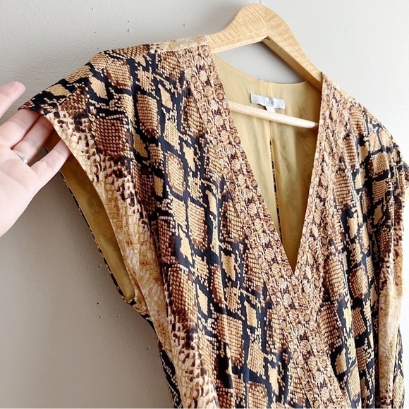 Joie Bethwyn Snakeskin Print Wrap Mini Dress in Fading Sun Brown, Size Small - Picture 10 of 14